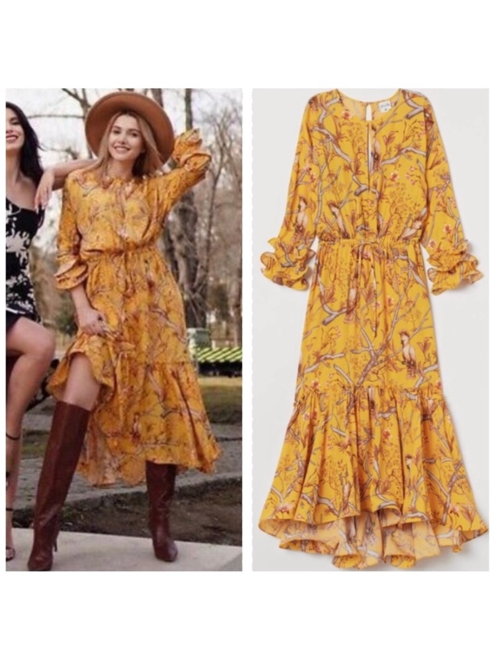 NWT Johanna Ortiz x H&M Yellow Floral Crepe Dress Size L - Picture 8 of 16